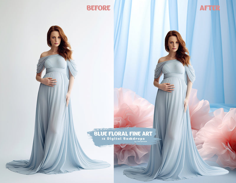 Fine Art Blue Floral Digital Backdrops Maternity Backdrop Overlay Photoshop Art Textures Overlays Photography Digital Background Overlays