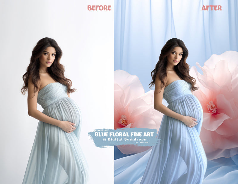 Fine Art Blue Floral Digital Backdrops Maternity Backdrop Overlay Photoshop Art Textures Overlays Photography Digital Background Overlays