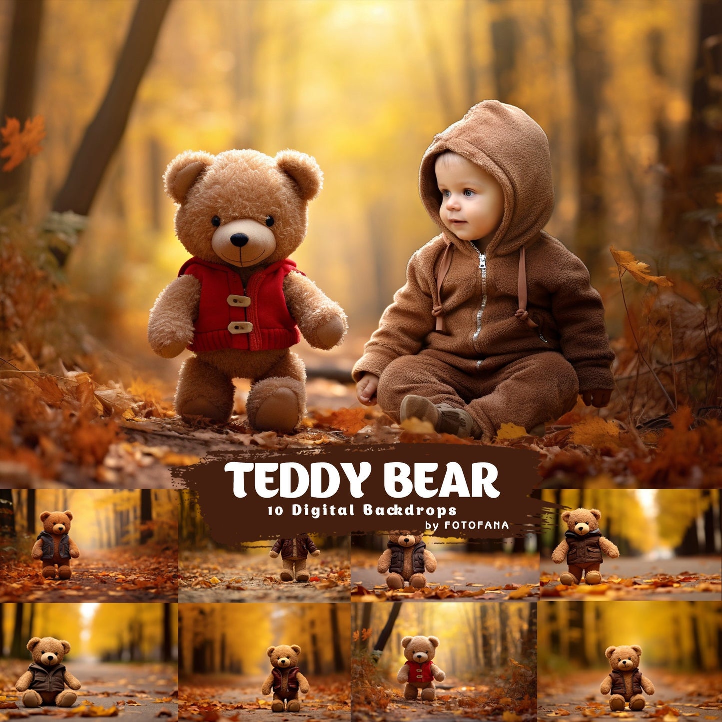 Teddy Bear Digital background Autumn backdrop Nature Path Photoshop composite Digital Backdrop for Photoshop Creative Digital backdrop JPG