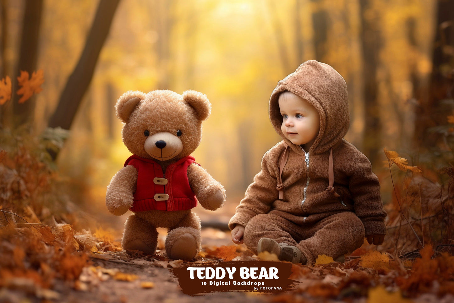 Teddy Bear Digital background Autumn backdrop Nature Path Photoshop composite Digital Backdrop for Photoshop Creative Digital backdrop JPG