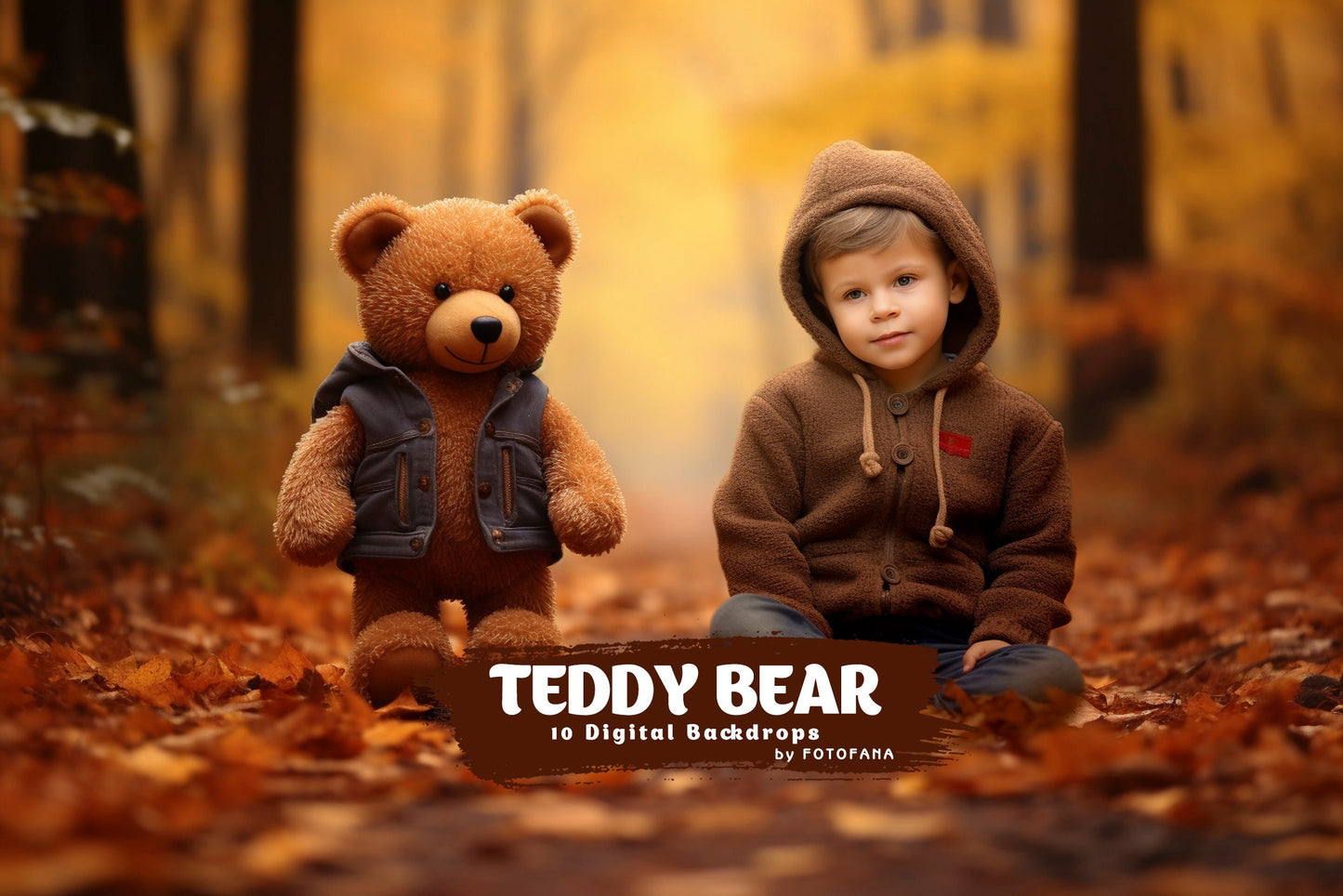 Teddy Bear Digital background Autumn backdrop Nature Path Photoshop composite Digital Backdrop for Photoshop Creative Digital backdrop JPG