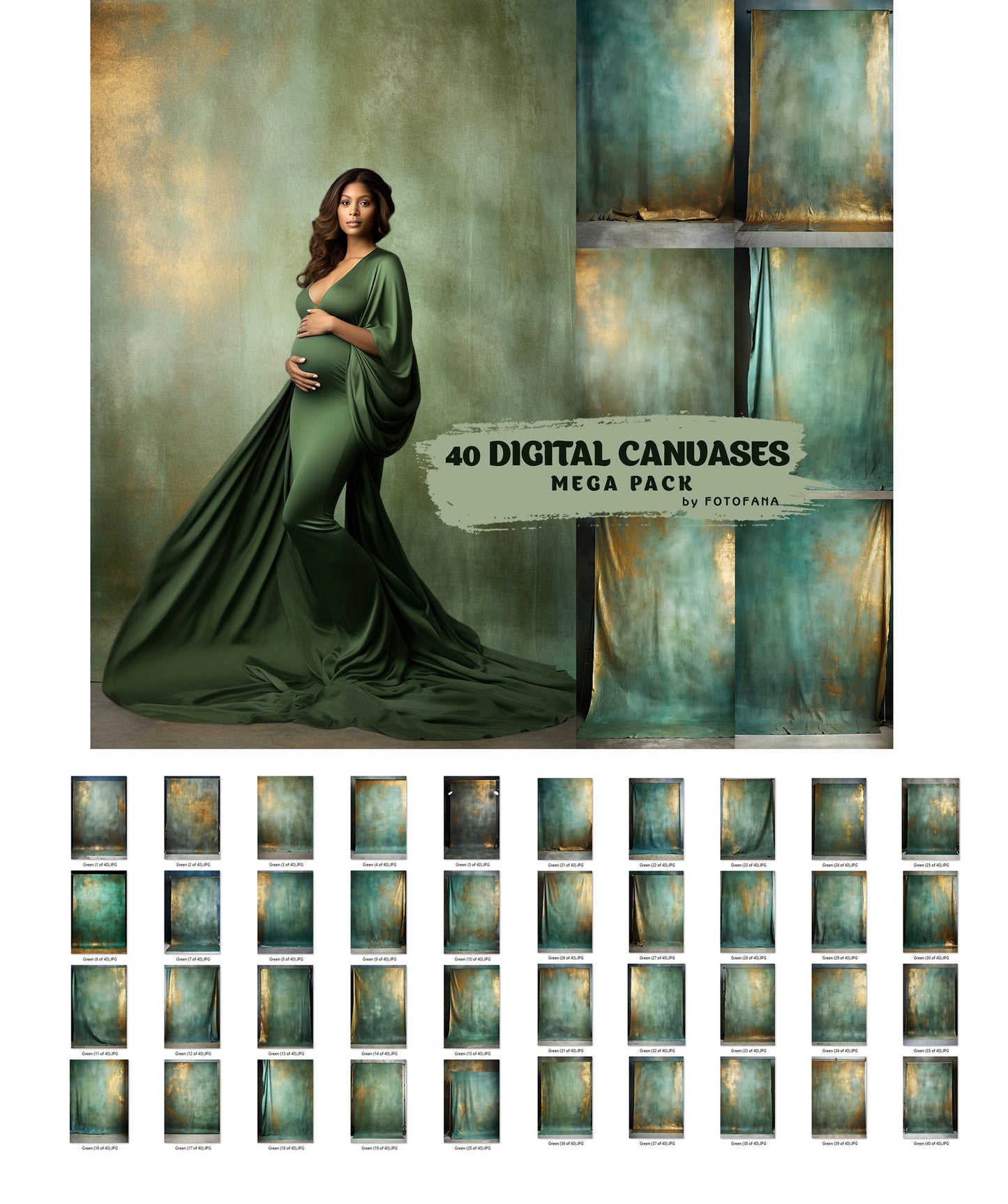 40 Fine Art Hand Painted Canvas Digital Backdrops, Photography Digital Backgrounds, Green Maternity Backdrops, Photoshop Textures Overlays