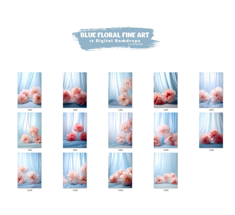 Fine Art Blue Floral Digital Backdrops Maternity Backdrop Overlay Photoshop Art Textures Overlays Photography Digital Background Overlays