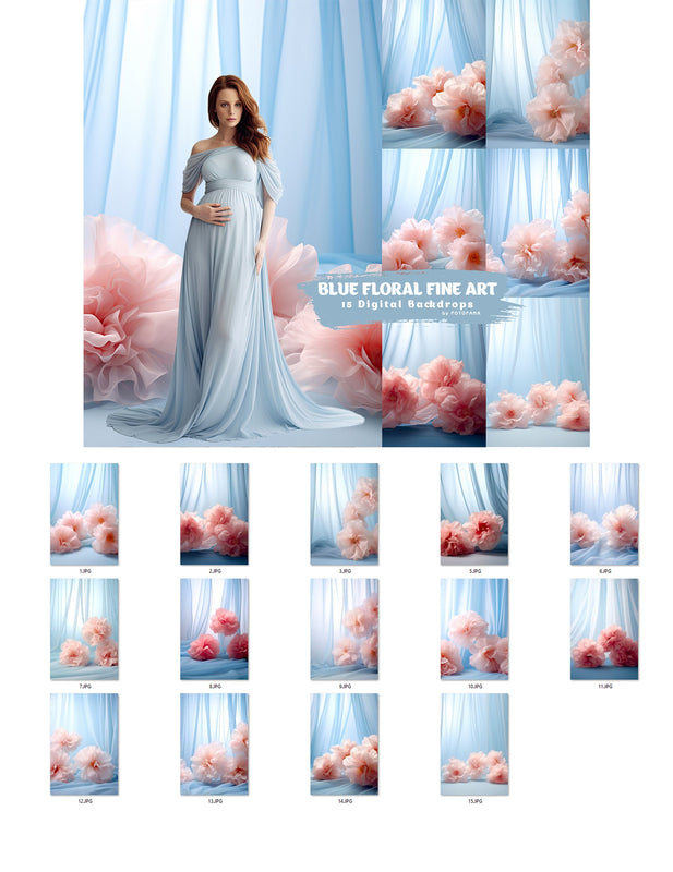 Fine Art Blue Floral Digital Backdrops Maternity Backdrop Overlay Photoshop Art Textures Overlays Photography Digital Background Overlays