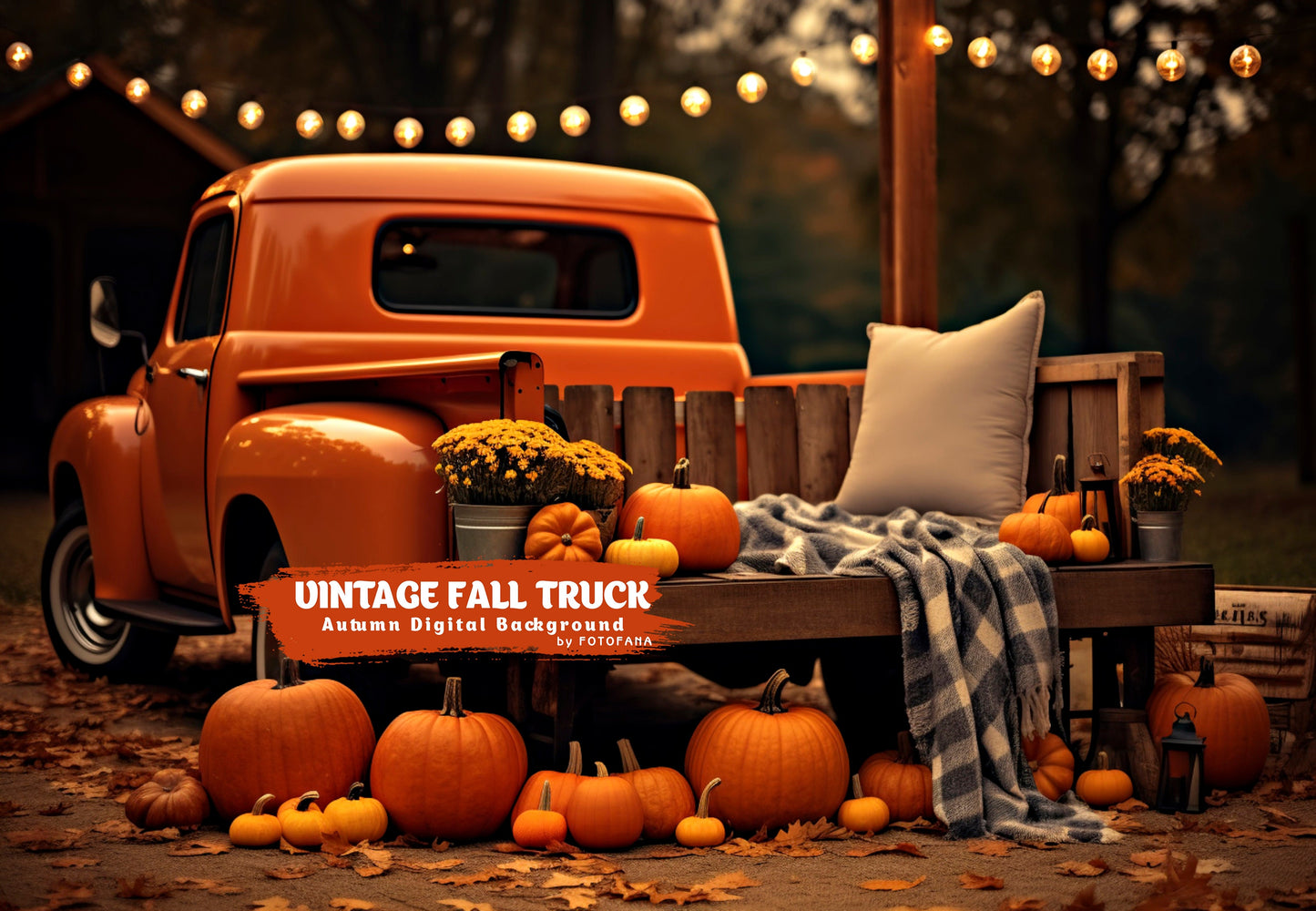 Vintage Orange Truck & Pumpkins Backdrop