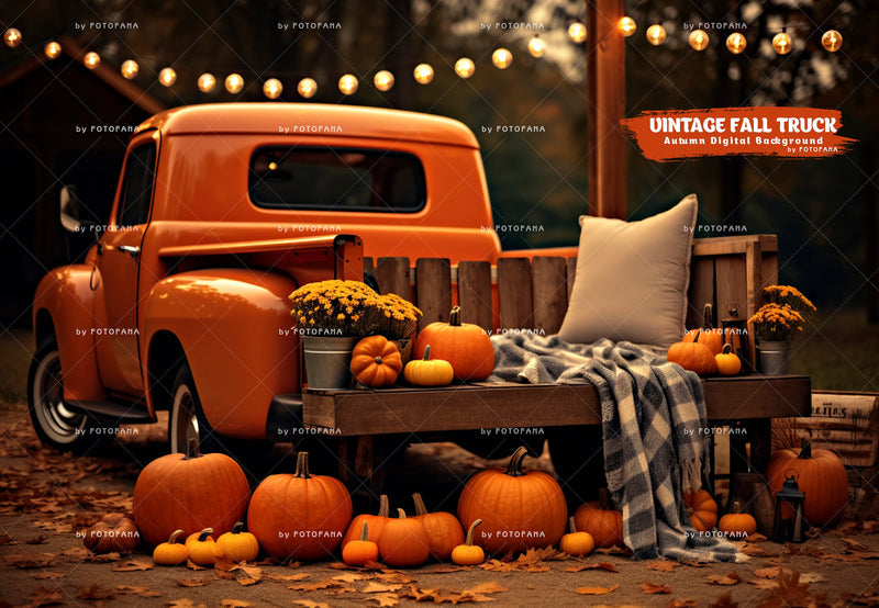 Vintage Orange Truck & Pumpkins Backdrop