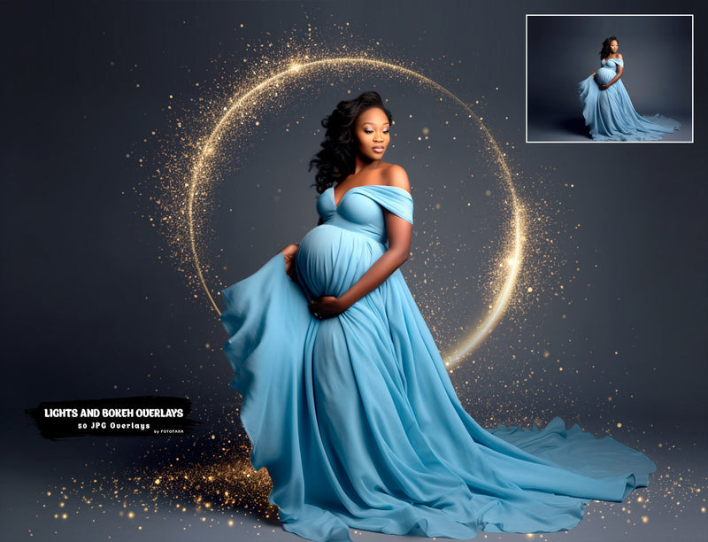50 Lights And Bokeh Overlays Gold Maternity Rings Circle Overlays Christmas Maternity Light Ring Circles Shine Ring Light Maternity Backdrop
