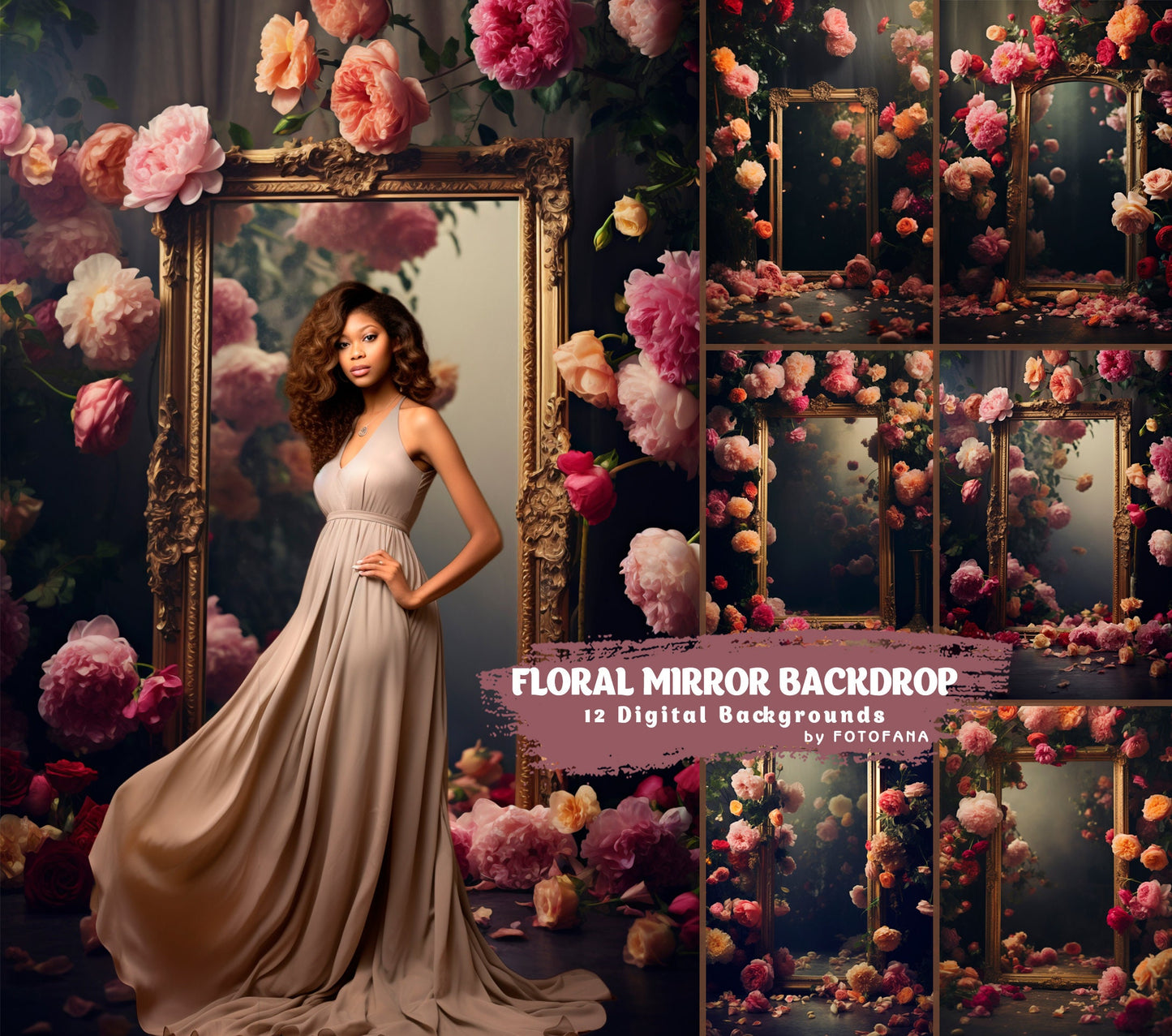Floral Mirror Digital Backdrop Maternity Floral Digital Backdrop Overlay Maternity Digital Backdrops For Photoshop Floral Maternity Textures