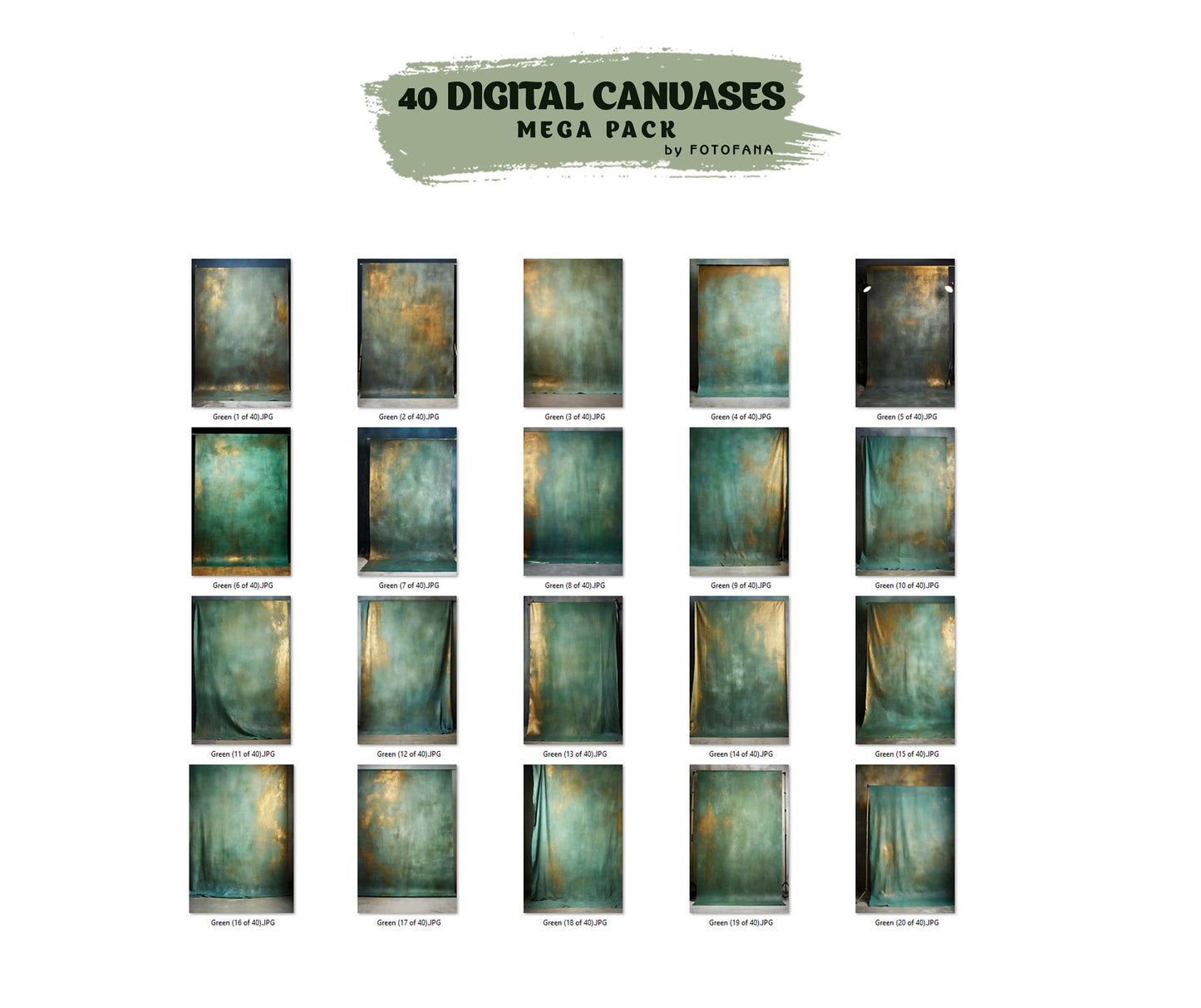 40 Fine Art Hand Painted Canvas Digital Backdrops, Photography Digital Backgrounds, Green Maternity Backdrops, Photoshop Textures Overlays
