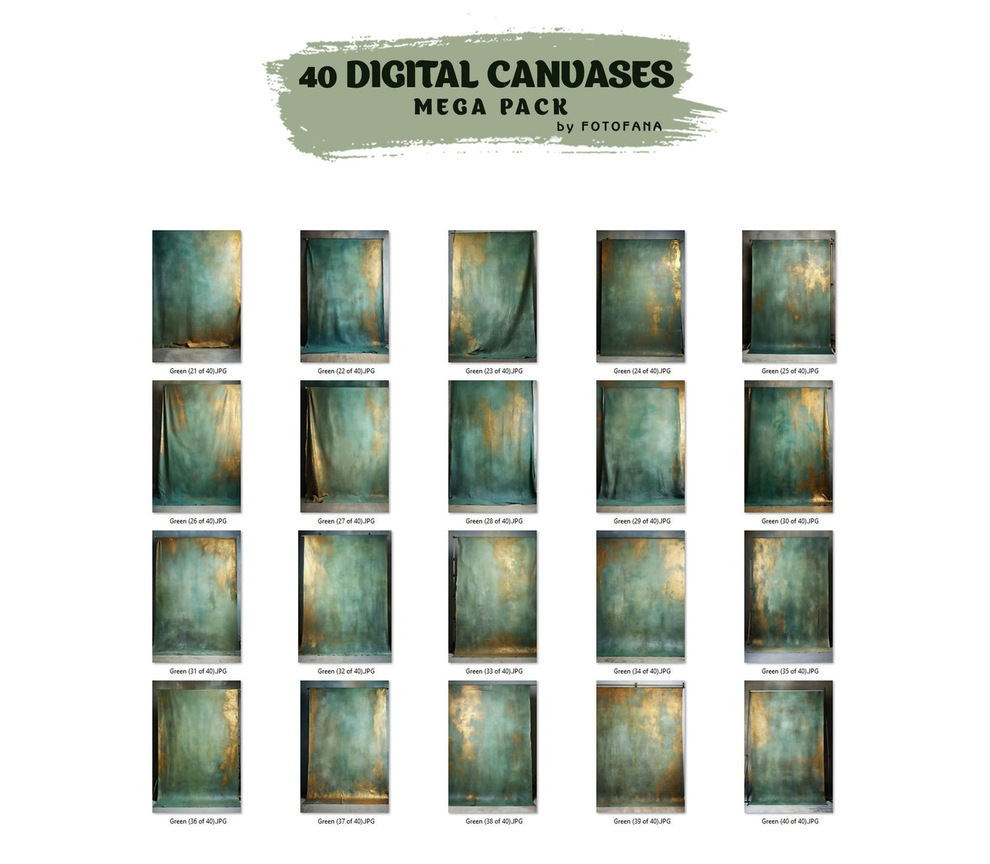 40 Fine Art Hand Painted Canvas Digital Backdrops, Photography Digital Backgrounds, Green Maternity Backdrops, Photoshop Textures Overlays