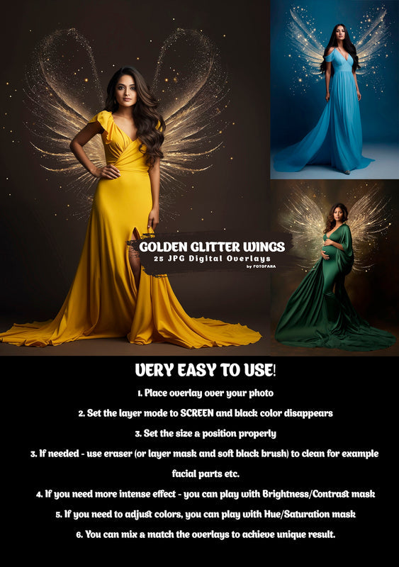 Golden Glitter Wings Fairy Wings Digital Overlays Maternity Backdrop Overlay Studio Backdrops Photoshop Maternity Fine Art Textures Overlays