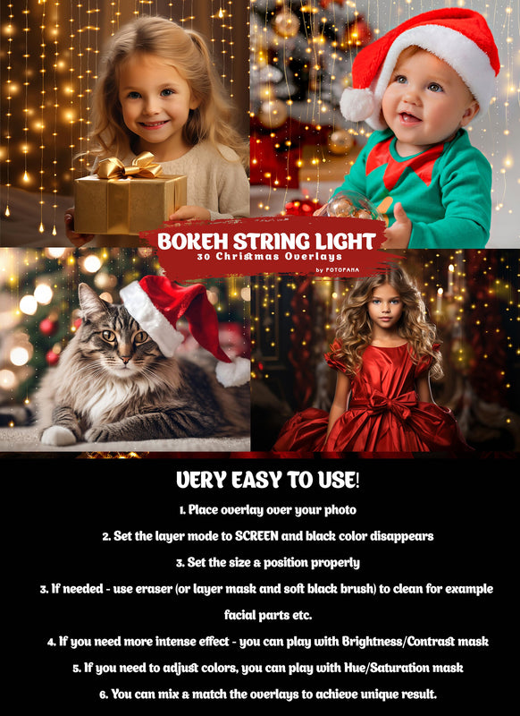 Bokeh String Light Overlays Christmas Overlays Fairy Light Photoshop Overlays Christmas Bokeh Christmas Digital Backdrop Winter Overlay