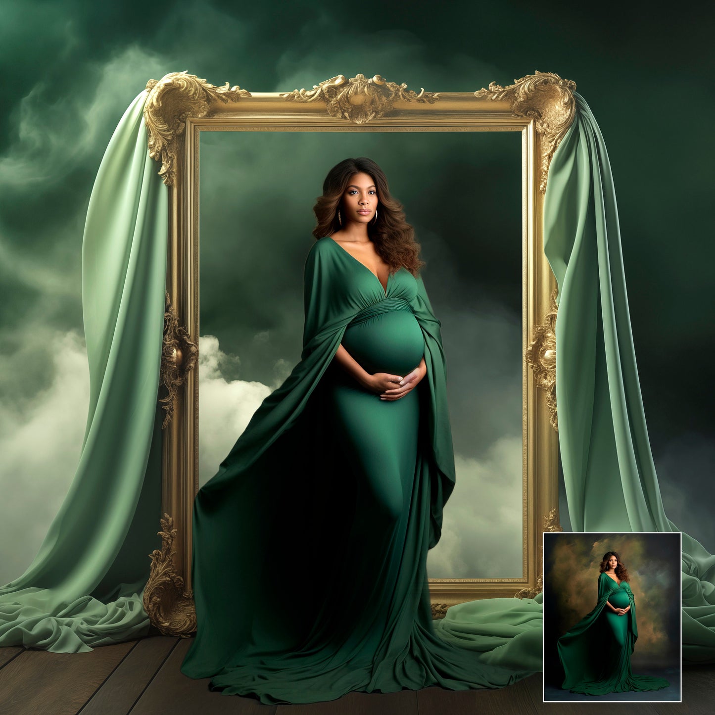 10 Mystery Gold Frame Digital Backdrops Maternity Overlays Silk Fabric Backdrop Green Studio Overlays Fine Art Textures Photoshop Overlays