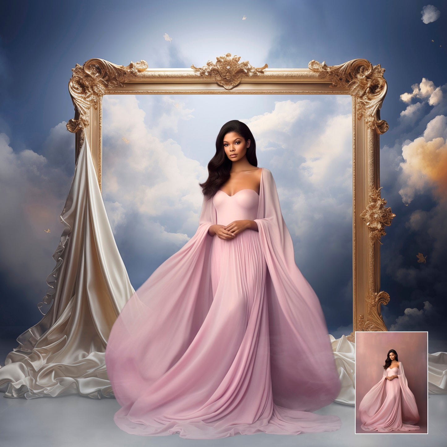 Mystery Gold Frame Digital Backdrop Maternity Overlays Flowing Fabric Overlays Textures Photoshop Overlays Blue Digital Backdrop Photoshop