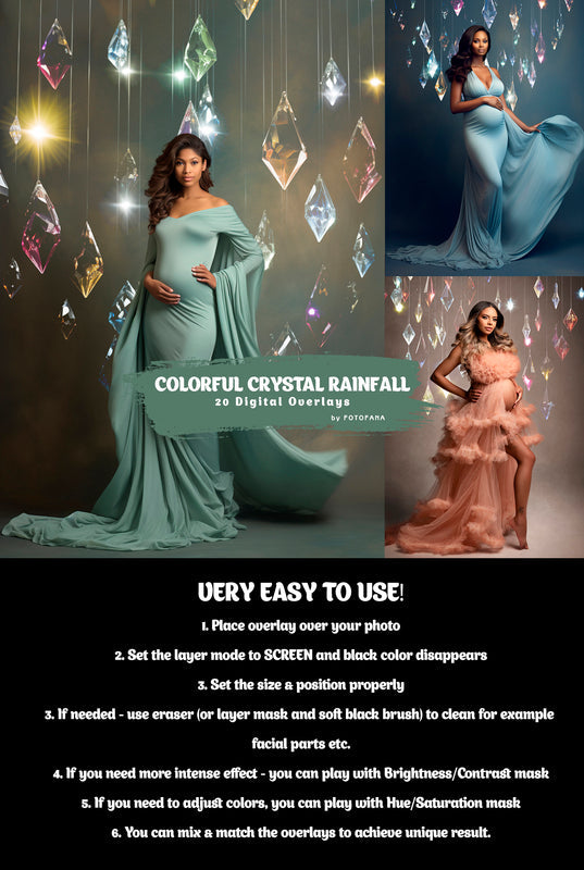 20 Colorful Сrystal Rainfall Digital Backdrops Maternity Overlays Maternity Studio Digital Backgrounds Fine Art Textures Overlays Photoshop