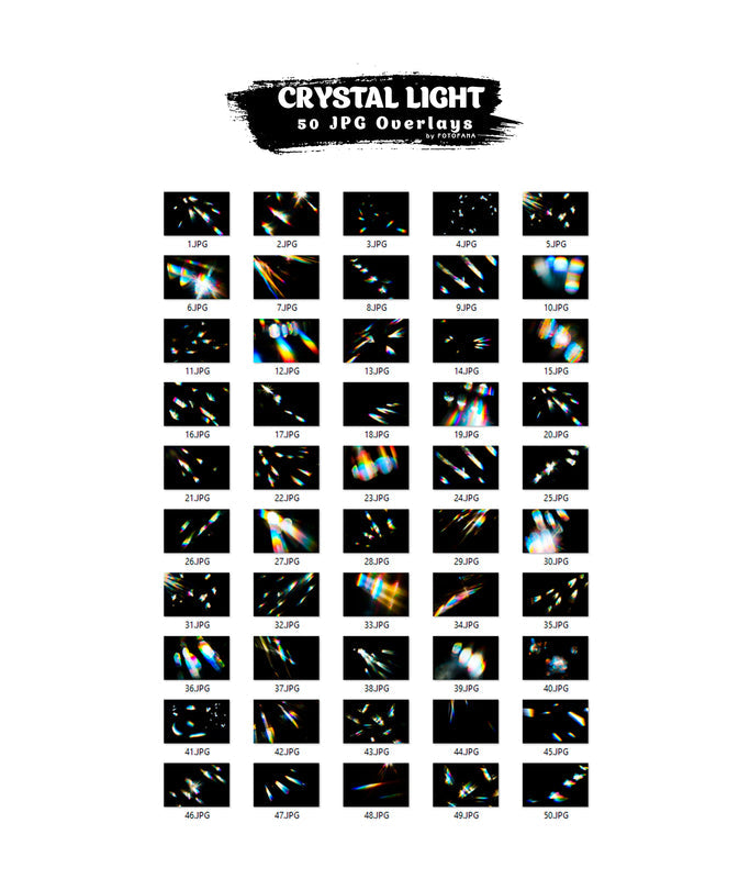 Collection of crystal light JPG overlays with 'Crystal Light' branding.