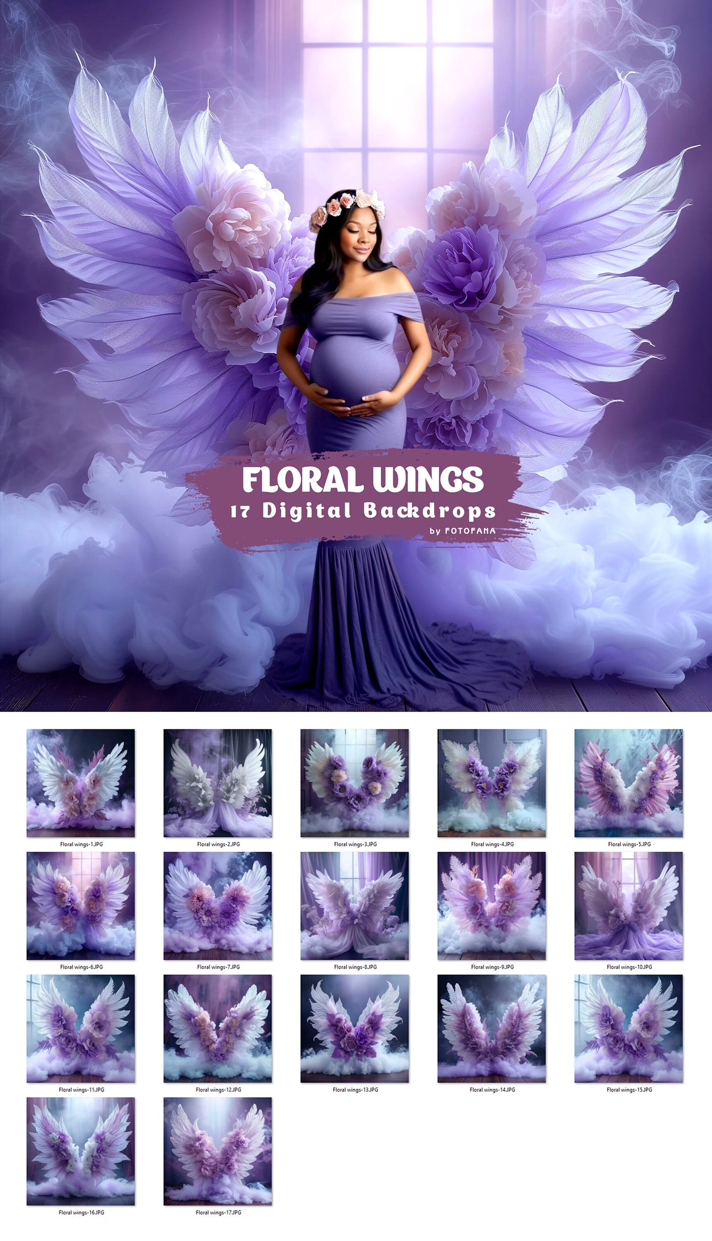 17 Floral Wings Backdrops Fine Art Floral Digital Backdrops Maternity Backdrop Overlays Wings Digital Background Photoshop Angel Wings