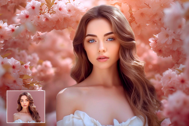 Spring Backdrop Digital Blossom Portrait Photo Editing Photoshop Backgrounds Floral Blooming Pink Branches Blooming Spring Magnolia Backdrop