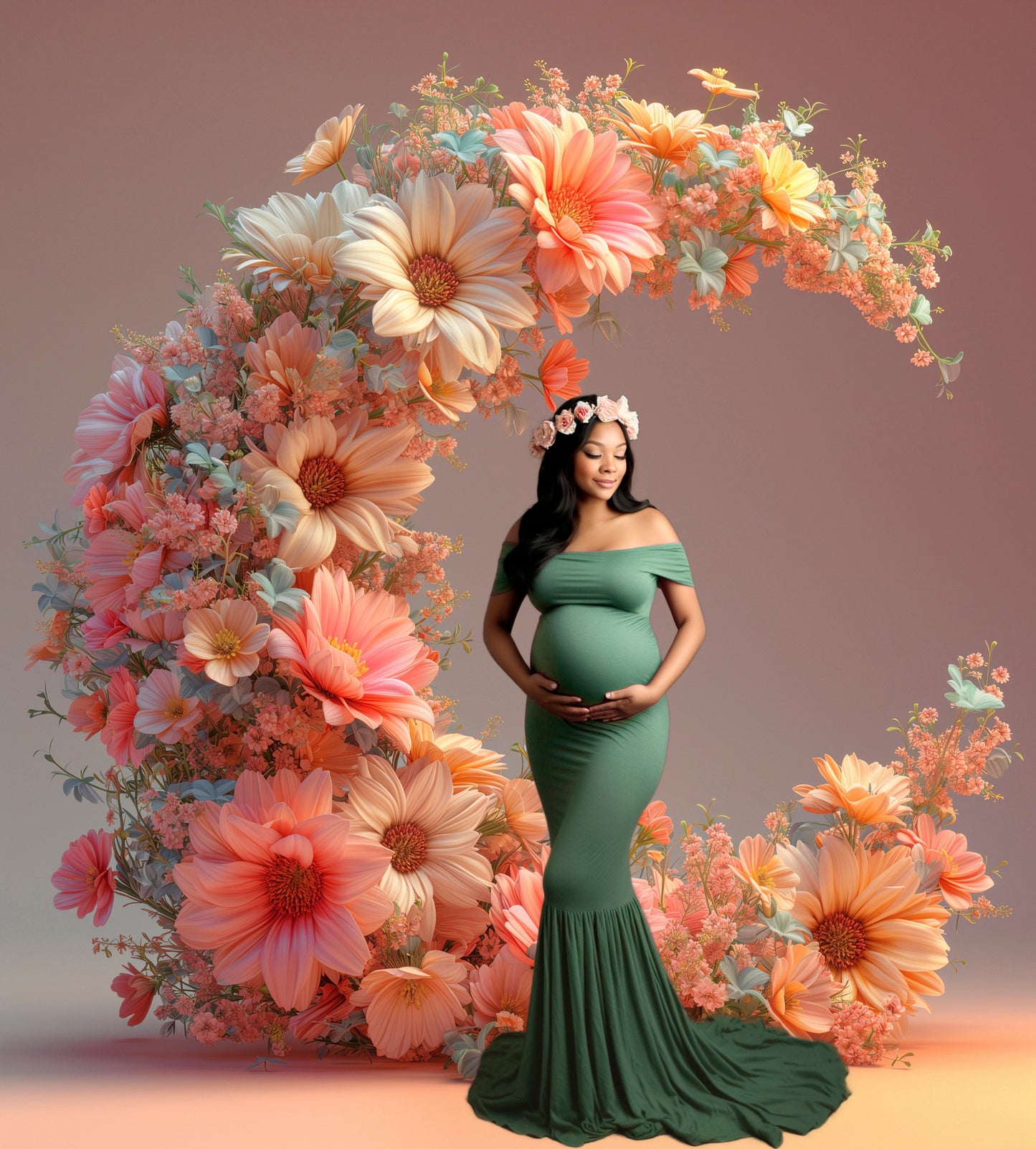 23 Floral Ring Digital Backdrops Maternity Floral Hoop Backdrop Overlay Maternity Digital Backdrops for Photoshop Floral Halo Moon Wreath