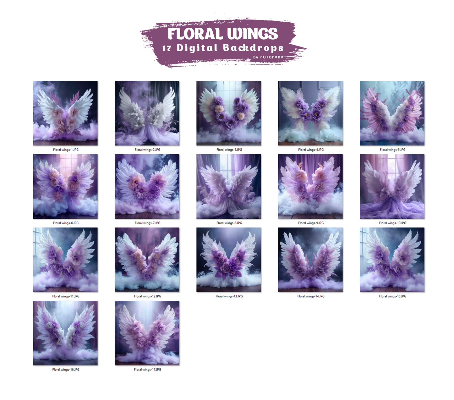 17 Floral Wings Backdrops Fine Art Floral Digital Backdrops Maternity Backdrop Overlays Wings Digital Background Photoshop Angel Wings