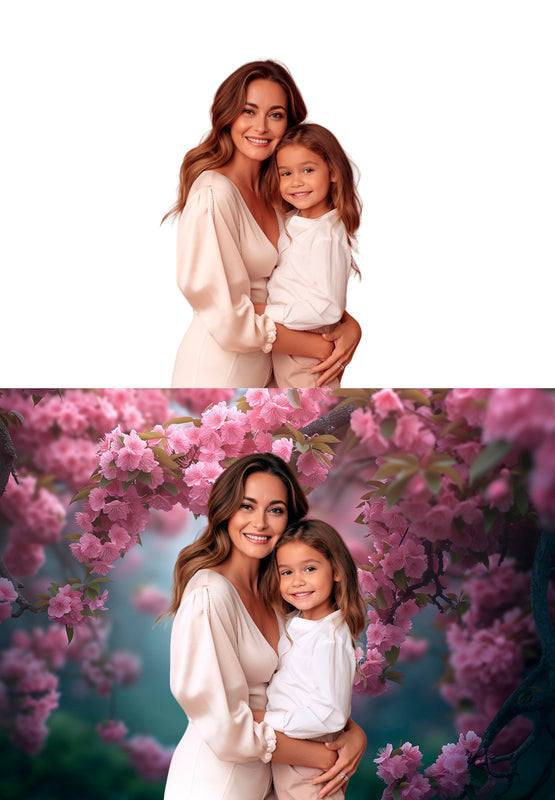 Spring Backdrop Digital Blossom Portrait Photo Editing Photoshop Backgrounds Floral Blooming Pink Branches Blooming Spring Magnolia Backdrop