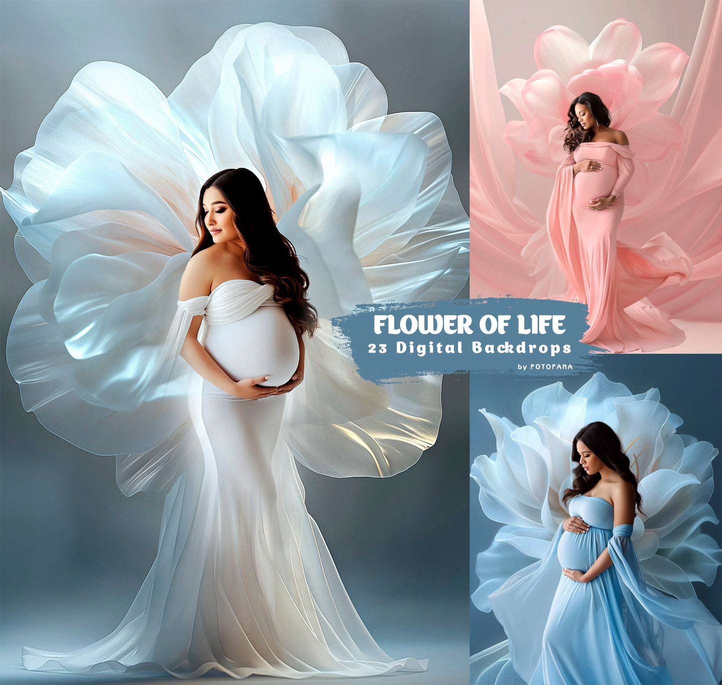 White flower shaped like gown – fine art Photoshop background