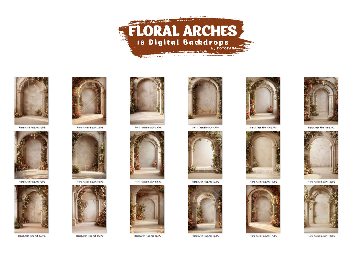 18 Floral Arch Backdrops Digital Backdrop Overlay Maternity Backdrop Digital Floral Overlays Newborn Studio Backdrop for Photoshop Overlays