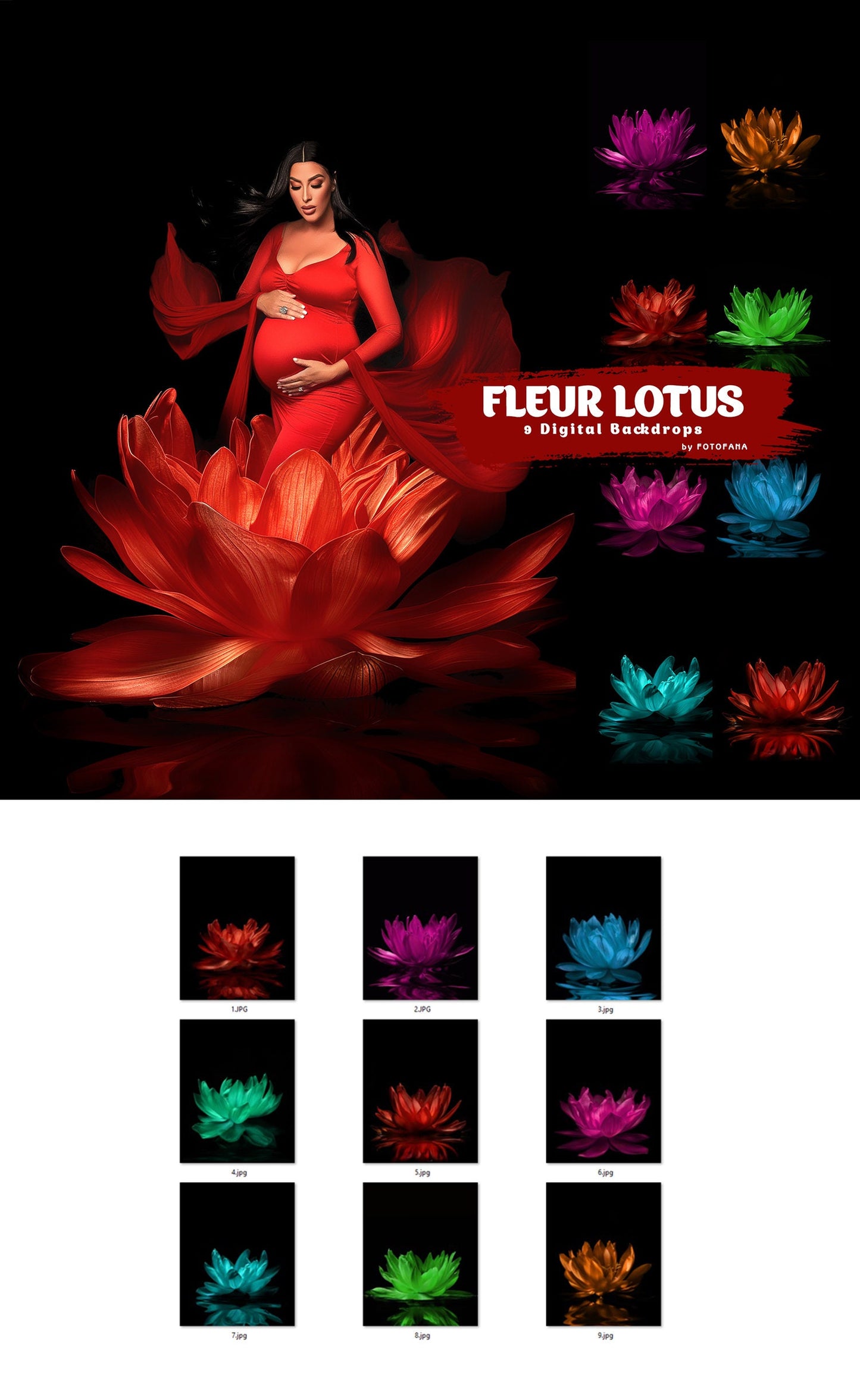 FLORAL BACKDROPS Digital Fleur Lotus Backdrop Overlay Maternity Backdrop Digital Floral Overlays Art Studio Backdrop for Photoshop Overlays