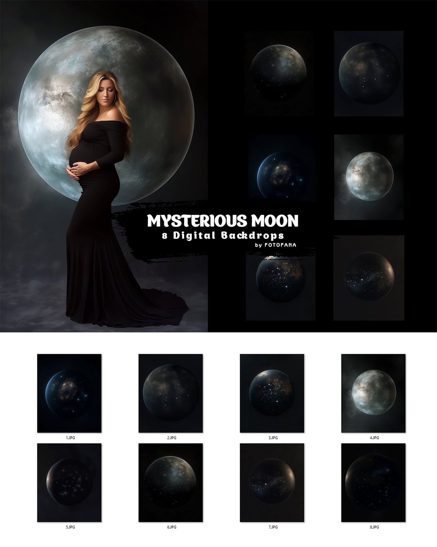 MYSTERIOUS MOON Backdrop Full Moon Overlay Digital Backgrounds For Photography Maternity overlay Photoshop Editing Maternity Backdrop Art