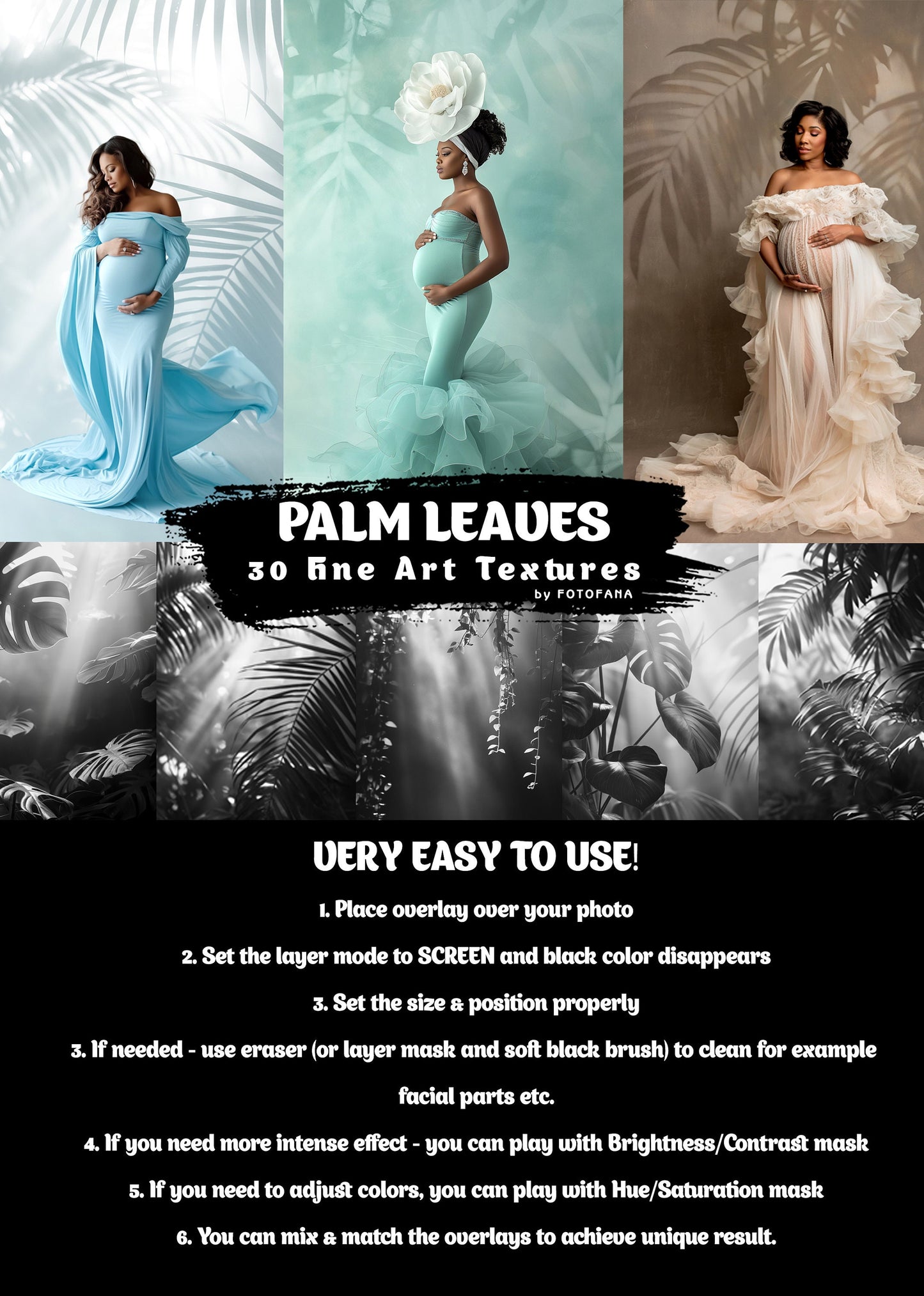30 PALM LEAVES TEXTURES Fine Art Overlays Photoshop Textures Floral Maternity Backdrops Tropical Textures Floral Texture Overlays Maternity
