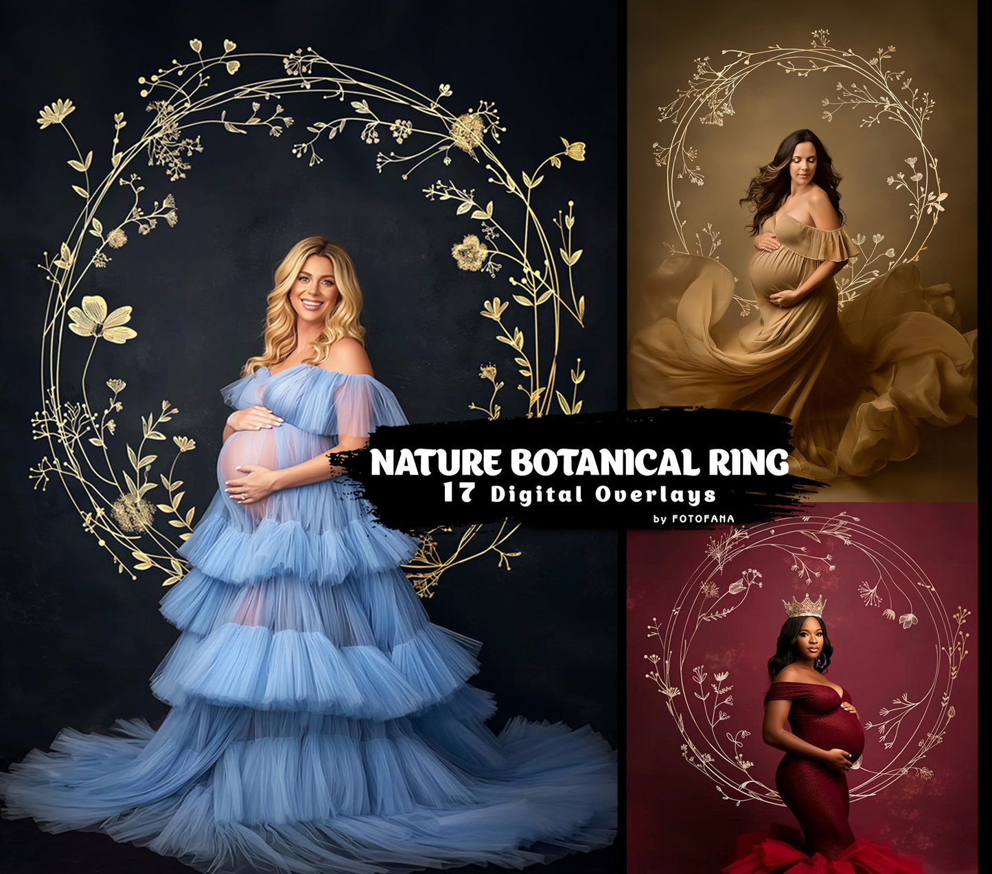 NATURE BOTANICAL RING Set Floral Maternity rings Overlays Gold Maternity Overlays Backdrops Halo Ring Circles Maternity Backgrounds Fine Art