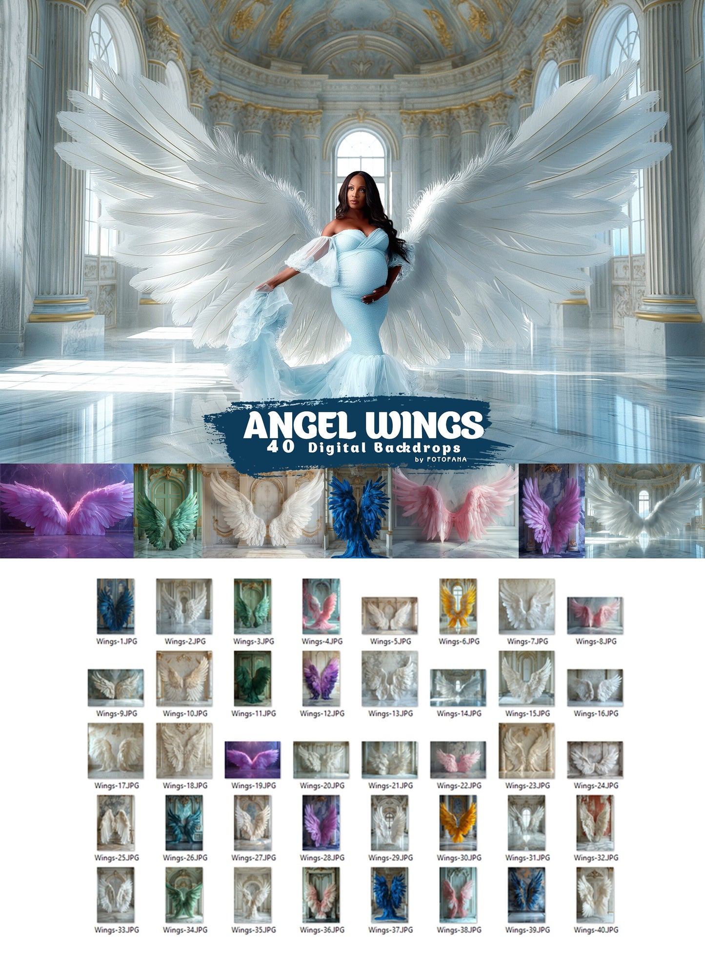 40 Angel Wings Digital Backgrounds Maternity Backdrop Overlays Studio Backdrops Photoshop Maternity Fine Art Textures Photoshop Art Overlays