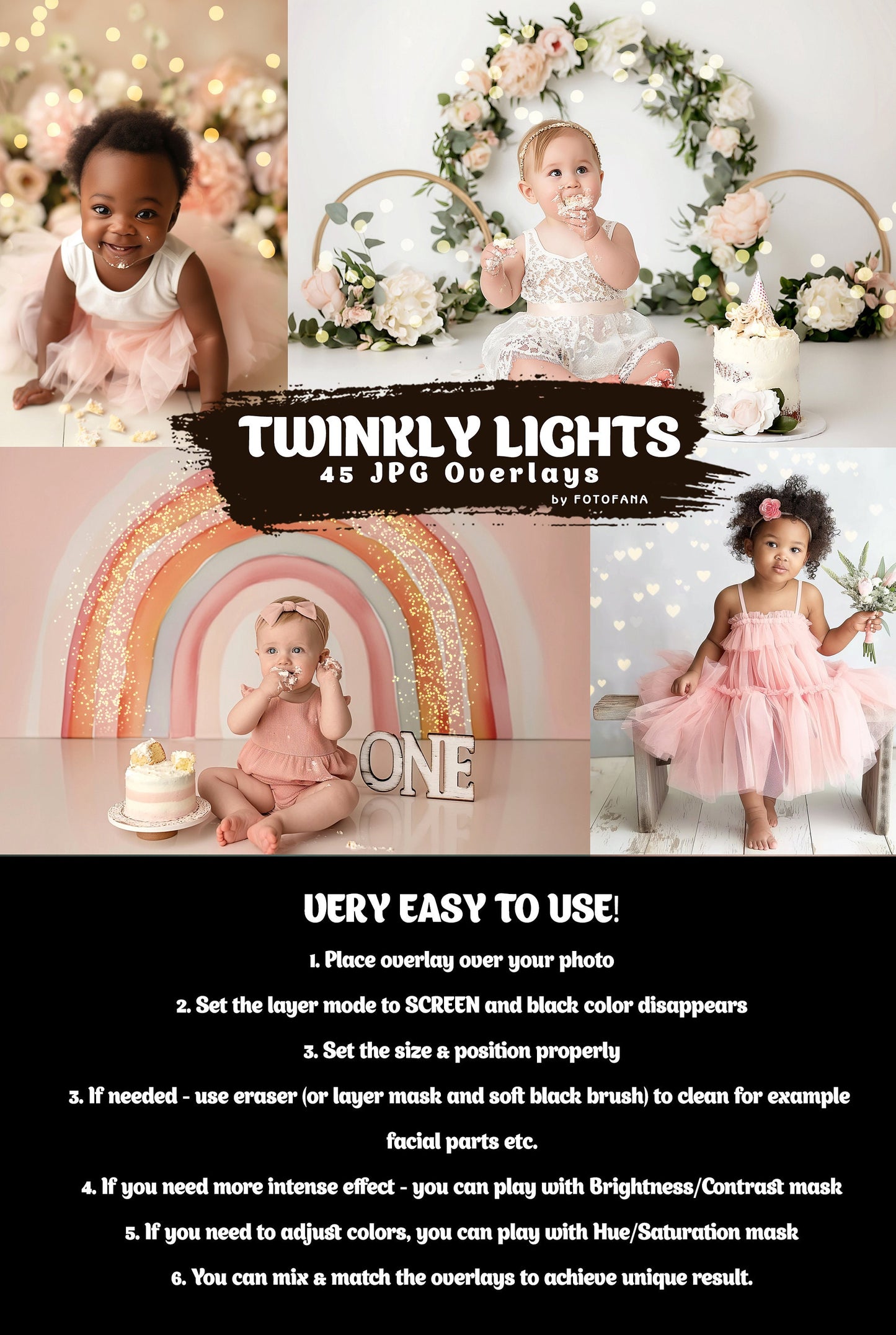 Twinkle Light Overlays Realistic Twinkle Light Overlays Backdrops Cake Smash Light Overlays Fairy Kids Backdrops Children Newborn Backdrop