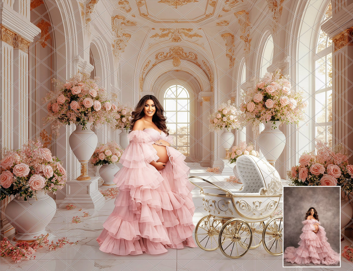 LUXURIOS HALLWAY Digital Backdrops Floral Maternity Backdrop Digital Studio Backdrop for Photoshop Overlays Art Floral Backdrops Newborn