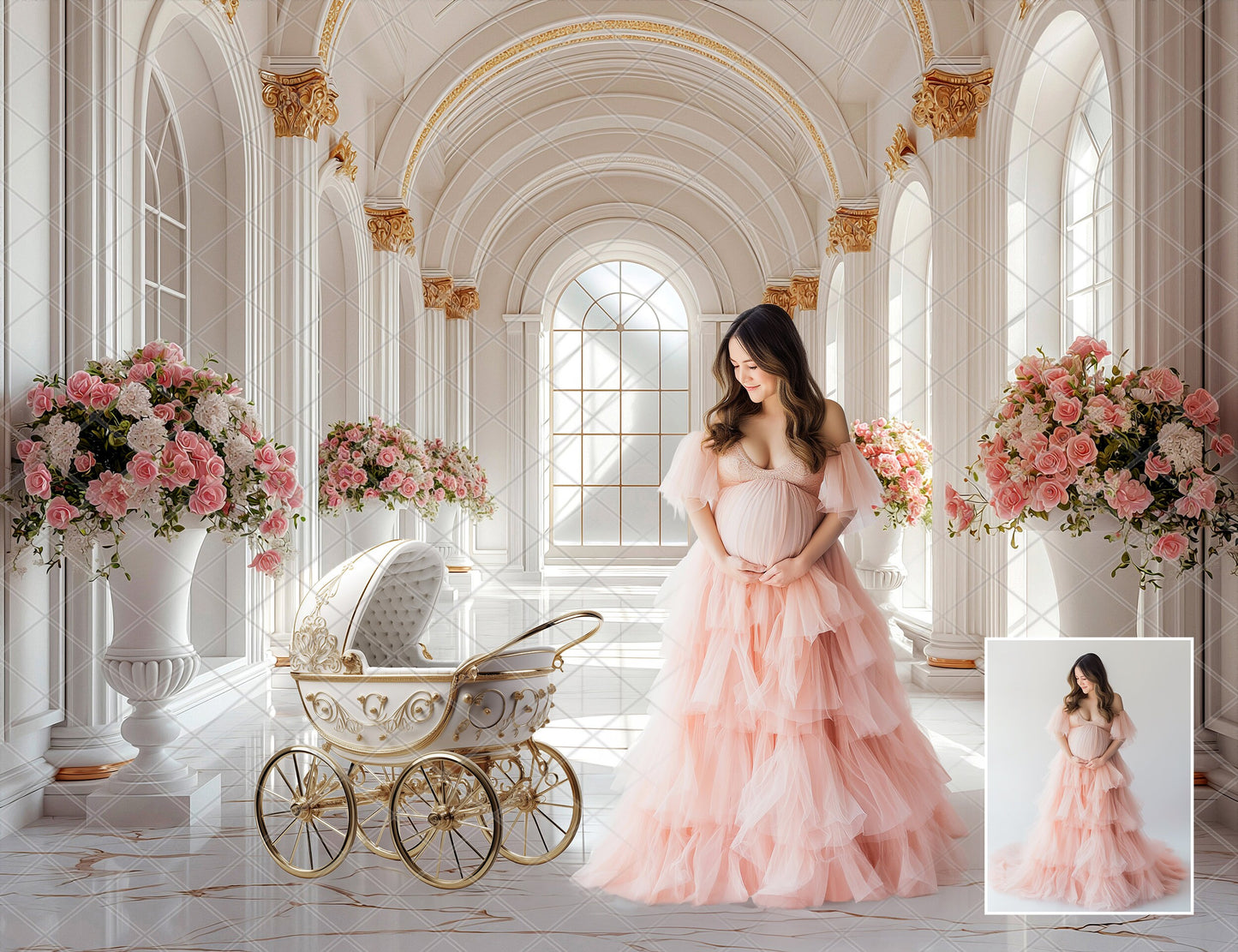 LUXURIOS HALLWAY Digital Backdrops Floral Maternity Backdrop Digital Studio Backdrop for Photoshop Overlays Art Floral Backdrops Newborn