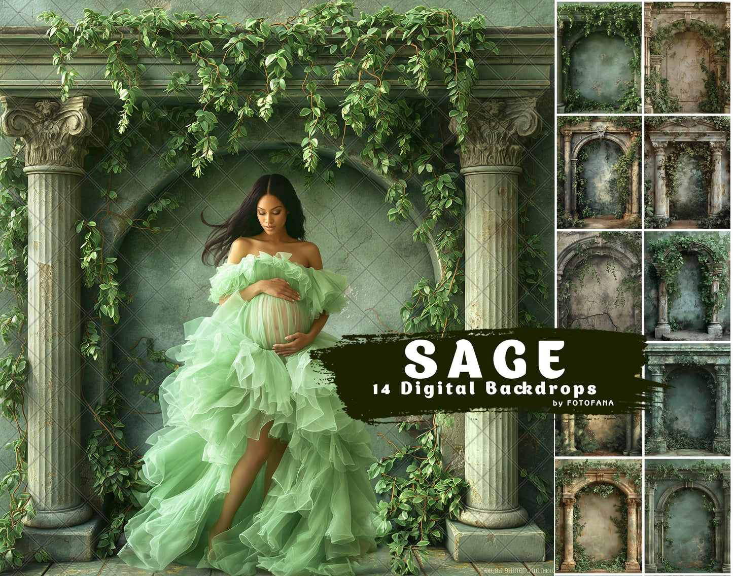 SAGE ARCH Digital Backdrops Maternity Overlays Backgrounds Floral Overlays Newborn Studio Backdrop for Photoshop Overlays Photoshop Fine Art
