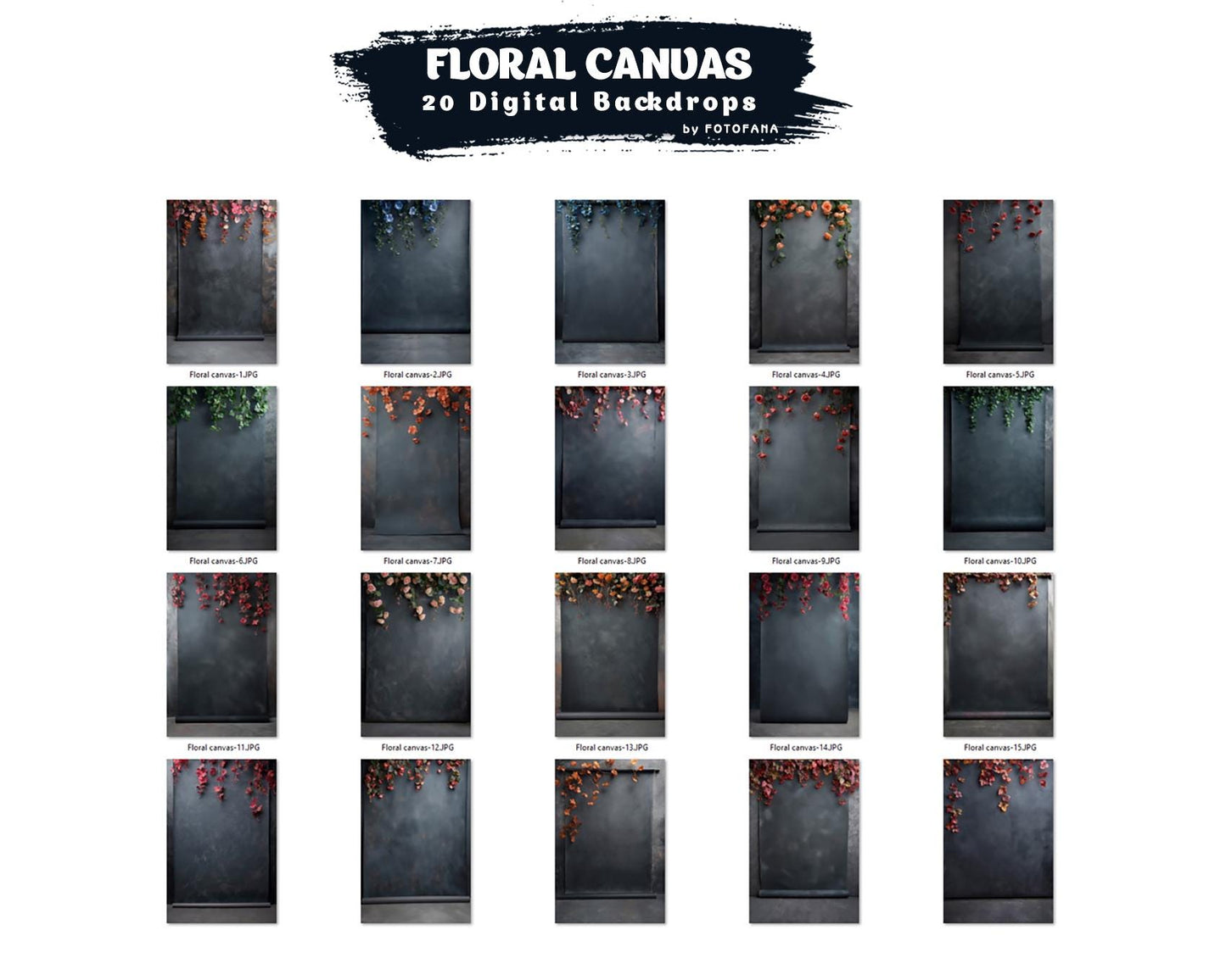 20 FLORAL BACKDROPS Canvas Digital Backdrop Overlay Maternity Backdrop Floral Overlays Art Newborn Studio Backdrop for Photoshop Overlays