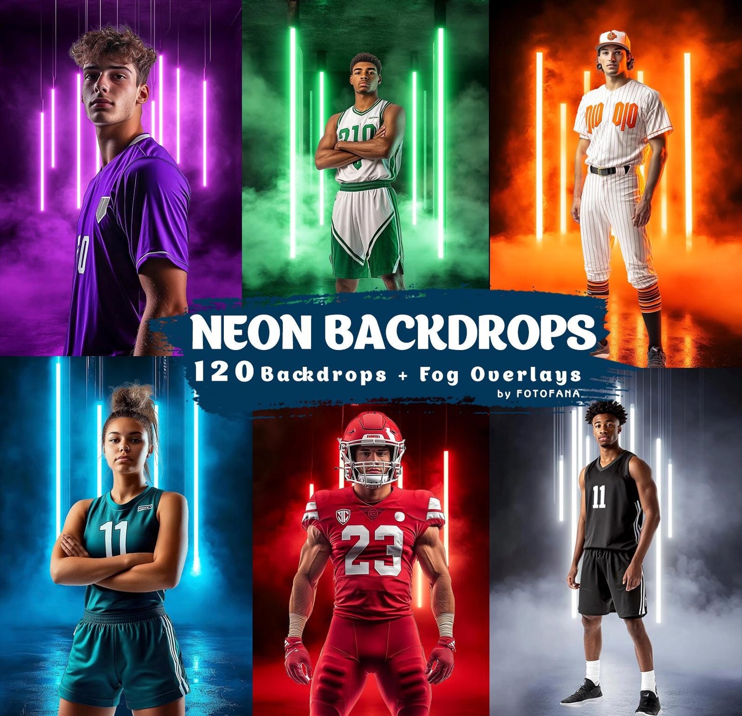 120 Sports Neon Light Backdrops, Field Light Effects for Softball, Stadium Neon Backdrop, Baseball, Sport Fog Overlays Football and Hockey