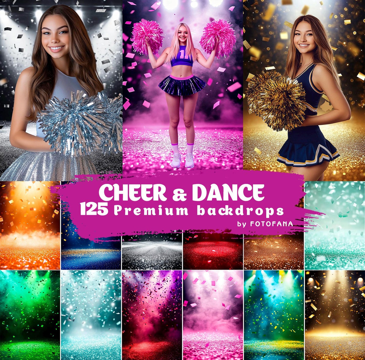 125 Cheer and Dance Digital Backdrops Cheerleader Senior Poster School Glitter Background for Sport Photography Sports Backdrop Cheer Design
