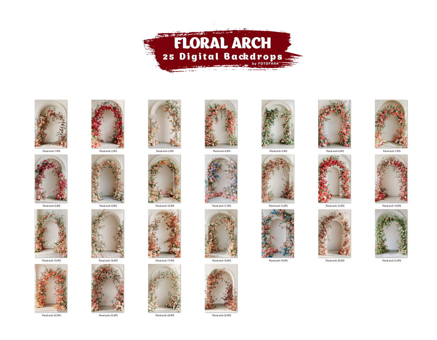 25 Floral Arch Digital Backdrops Set Overlay Maternity Backdrop Floral Overlays Art Newborn Studio Backdrop Photoshop Fine Art Backgrounds