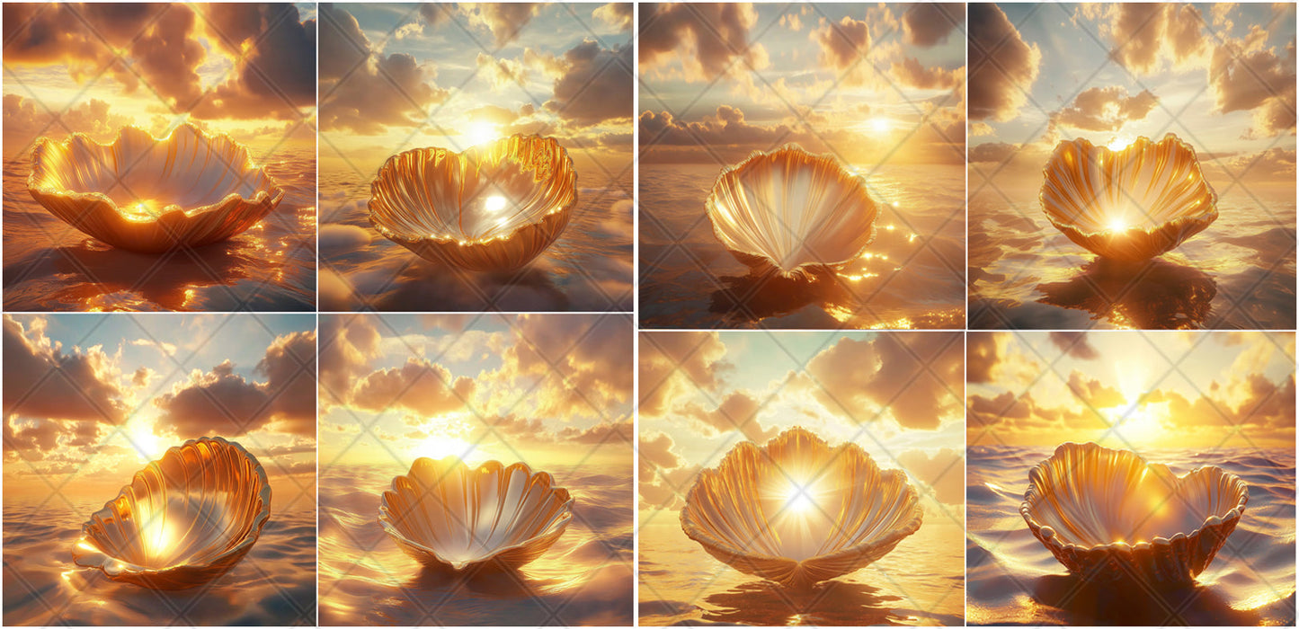 Empty golden shell glowing in ocean light – Photoshop backdrop for fine art photography