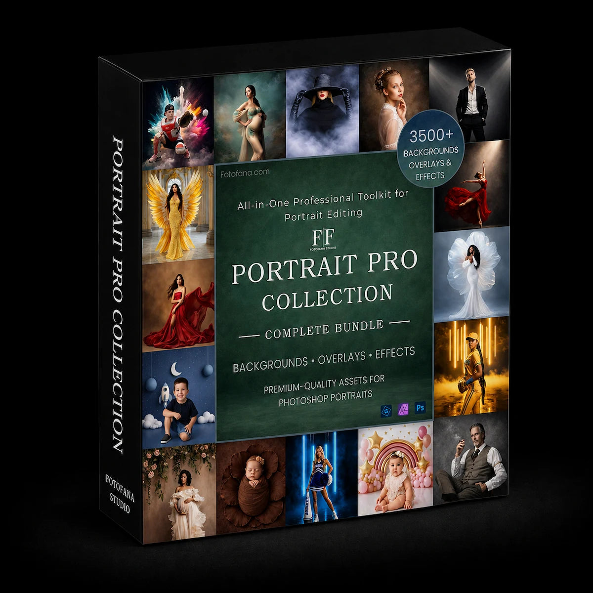 Portrait Pro Collection with 3,500+ digital backgrounds, overlays and effects for professional portrait editing