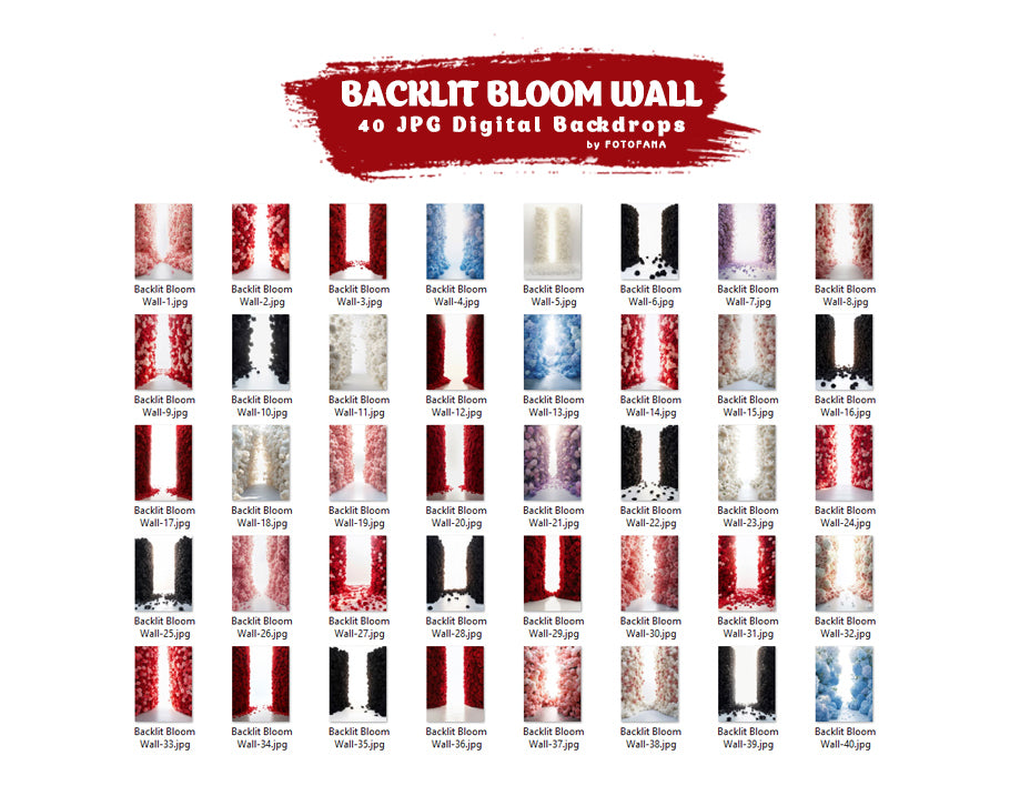 40 Backlit Bloom Wall FLORAL BACKDROPS Digital Backdrop Overlay Maternity Backdrop Digital Floral Overlays Art Photo Studio Backdrop for Photoshop Overlays