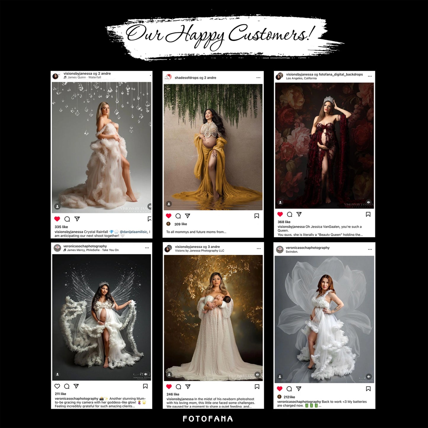 Real customer photos using digital backgrounds – maternity photography results with Fotofana overlays and backdrops