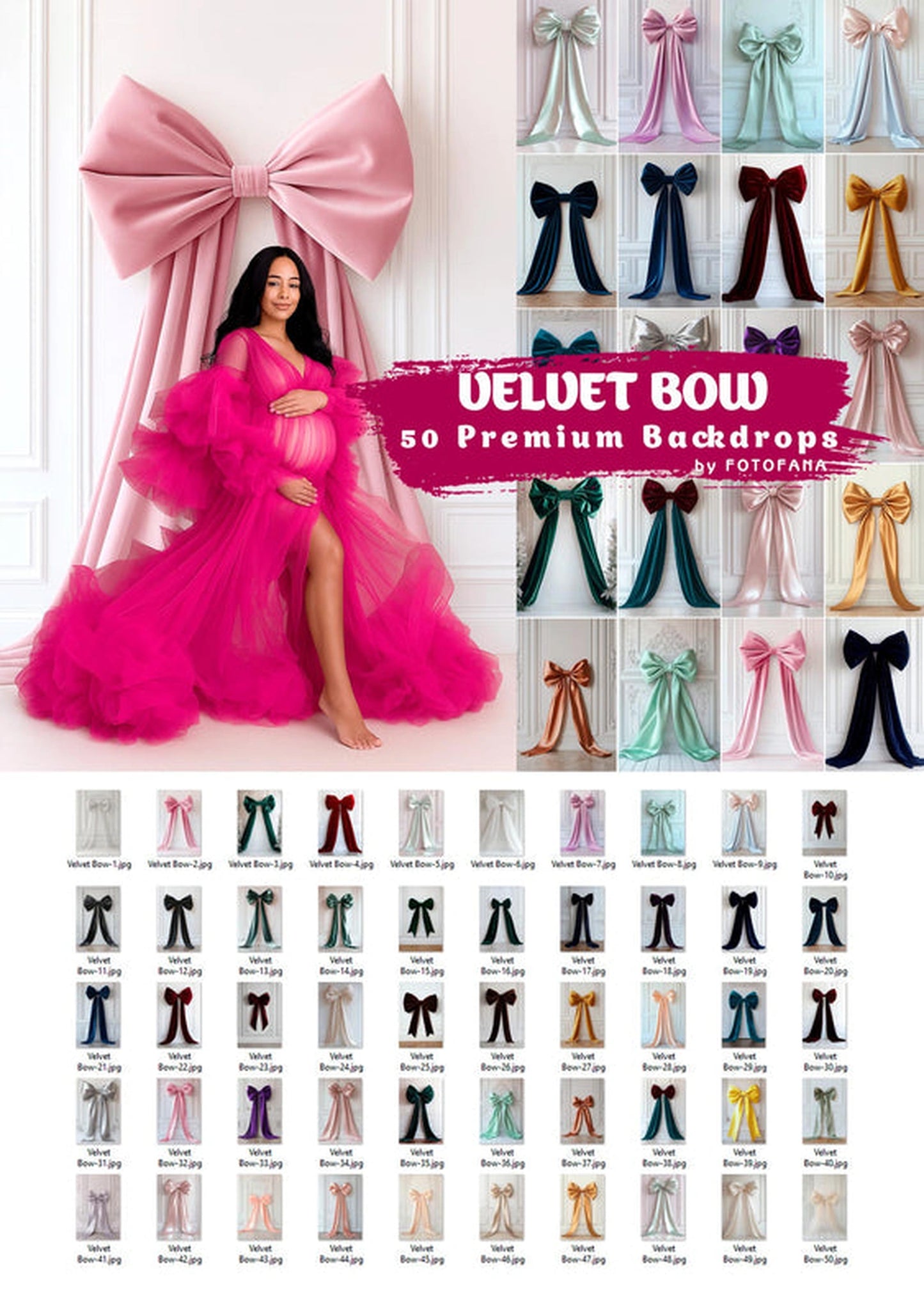 Gallery collage of premium velvet bow backdrops for photographers