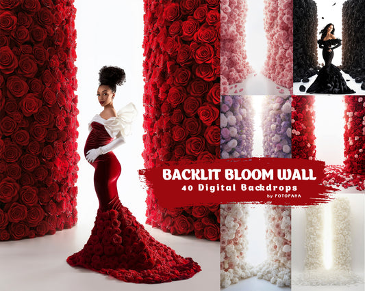 40 Backlit Bloom Wall FLORAL BACKDROPS Digital Backdrop Overlay Maternity Backdrop Digital Floral Overlays Art Photo Studio Backdrop for Photoshop Overlays