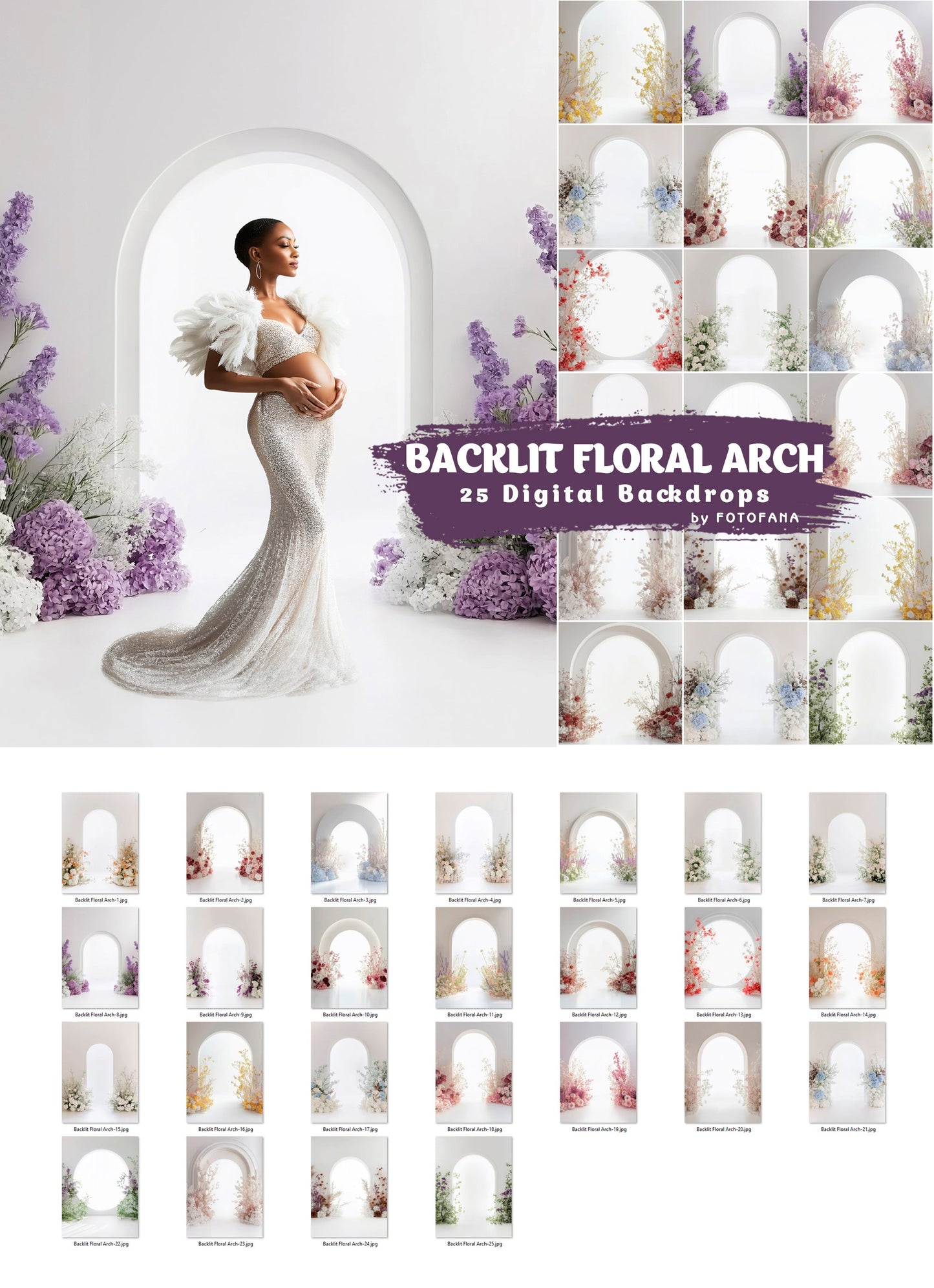Backlit Arch Floral Digital Backdrops Maternity