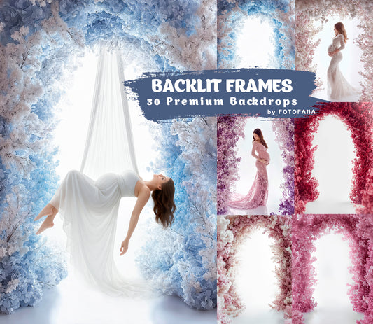 Backlit floral frame digital backdrop for maternity photography