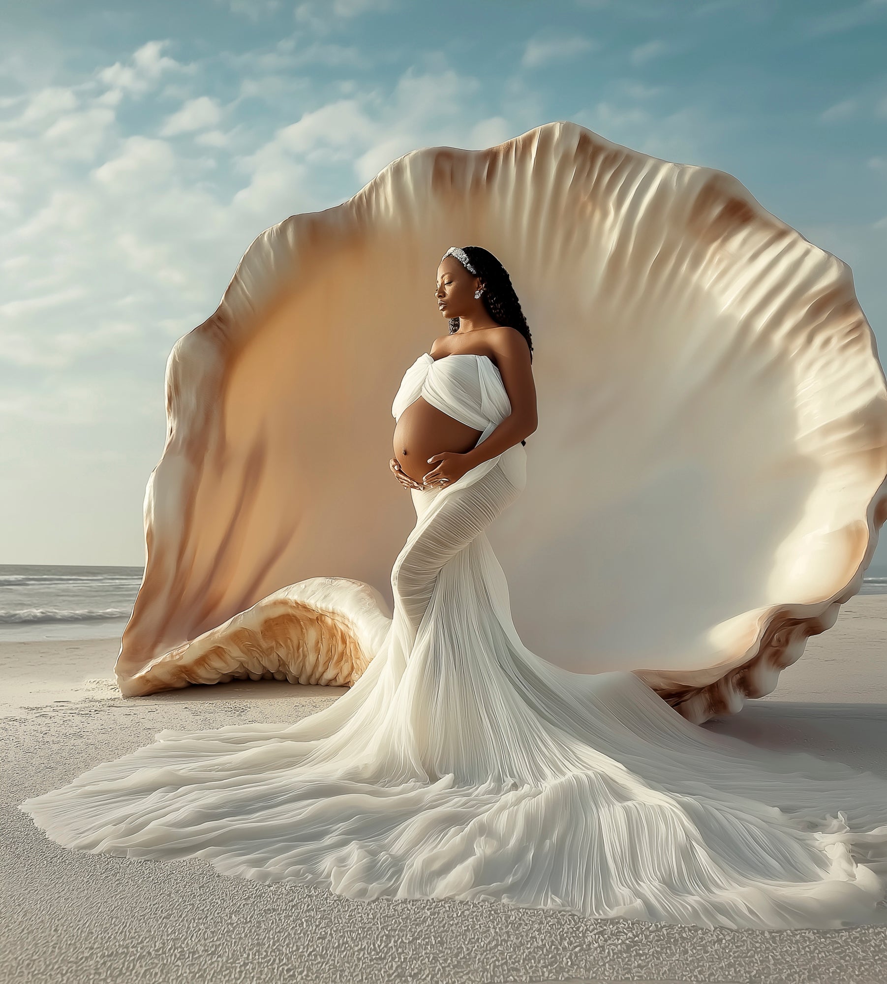 Fine art seashell backdrop for Photoshop – maternity, newborn, and kids portrait digital background.