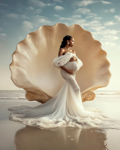 Seashell beach backdrop for Photoshop composites – maternity and portrait photography digital background.